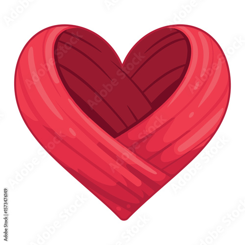 Red woven heart shape with wood grain texture design element – stock vector in colorful flat style