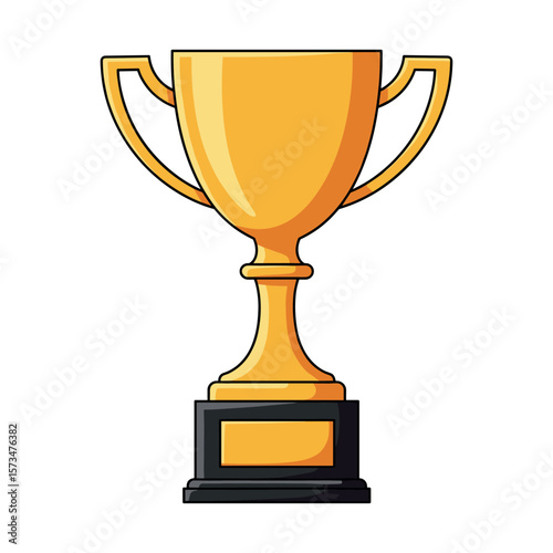 Golden trophy cup with black base symbolizing achievement and success – stock vector in colorful flat style
