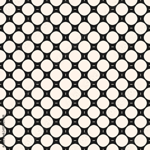 Simple black and white vector seamless pattern. Abstract geometric ornament texture with circular mesh, lattice, grid, small circles. Simple minimal monochrome background. Repeated decorative design