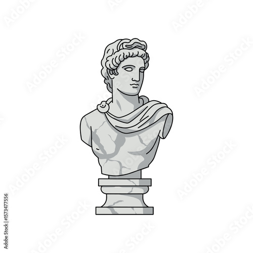 Classical marble statue of apollo bust with draped robe – stock vector in colorful flat style