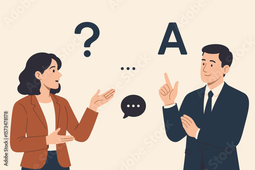 Business Q&A Session, Brainstorming Discussion, FAQ Concept, Problem Solving Conversation, Teamwork Communication, Question and Answer, Office Collaboration, Quiz Meeting