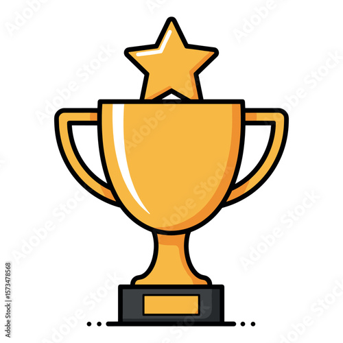 Golden trophy cup with star celebrating achievement and success – stock vector in colorful flat style