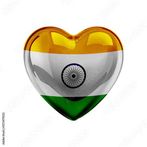 Glossy Heart with Indian Flag Colors – 3D Love India Icon
Shiny Heart Shaped Indian Tricolor with Ashoka Chakra
India Independence Day Heart Symbol Isolated on White