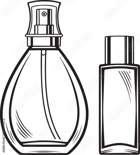 Elegant perfume bottles black and white vector illustration for fragrance and beauty products