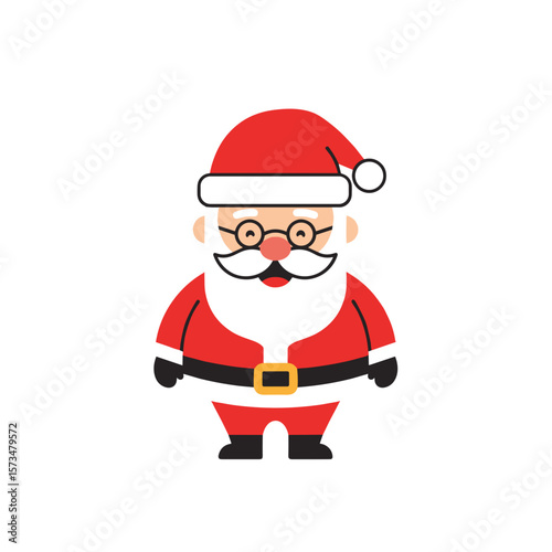 Cartoon Santa Claus character standing with glasses and smiling  