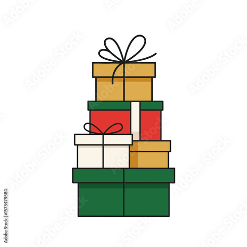 Stack of colorful gift boxes with ribbons for holidays celebration  