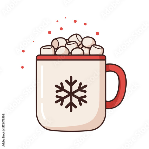 Hot chocolate mug with marshmallows and snowflake design  