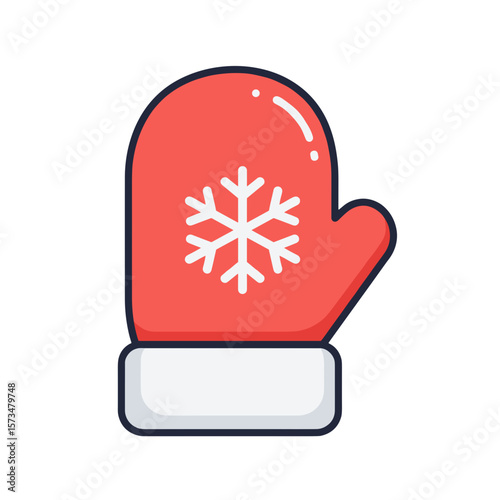 Red mitten with snowflake design in simple flat style  