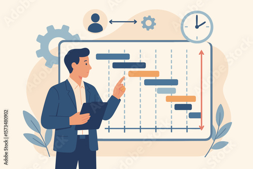 Business project timeline and schedule planning, resource management, task workflow, development plan, deadline tracking, product launch strategy, project manager review