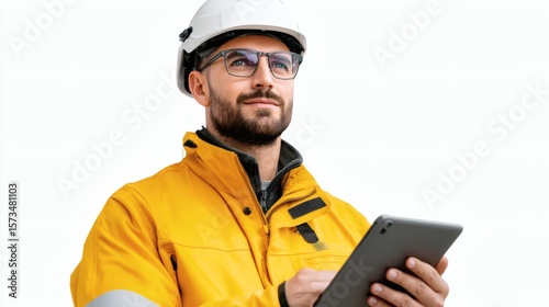 Engineer worker with tablet wearing hard hat
