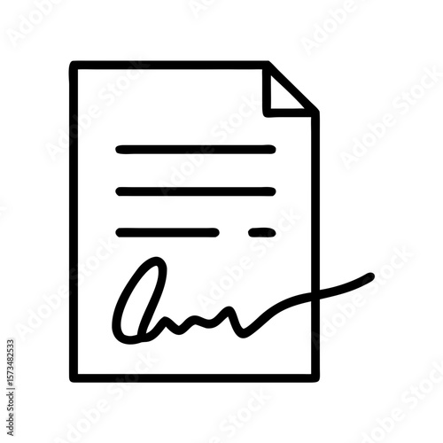 Document with signature line and handwritten signature concept of icon  