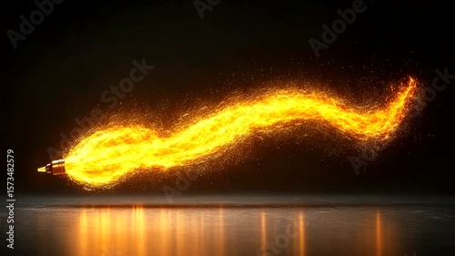 Animated pen emitting a fiery, dynamic trail against a dark background
