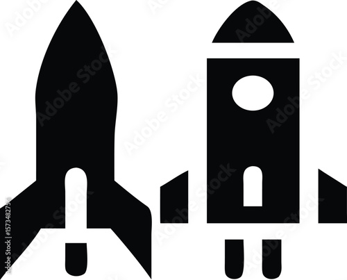 Rocket Launch Silhouette - Black and White Space Exploration Graphic