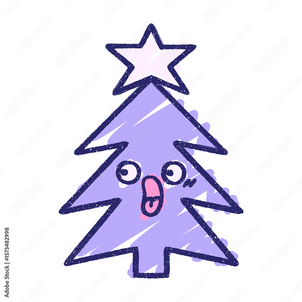Fototapeta premium Christmas Tree Chalk Drawing in bright neon color