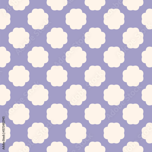 Simple seamless pattern with stylized bold flower silhouettes. Vector floral geometric ornament. Elegant purple and white minimal funky background texture. Cute repeating design for decor, textile