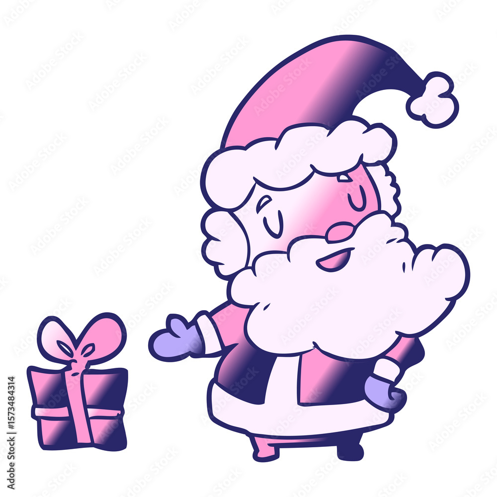Obraz premium cartoon santa claus with present in bright neon color