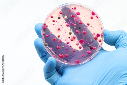 Microbiological culture with colonies of bacteria, fungi and yeasts	
