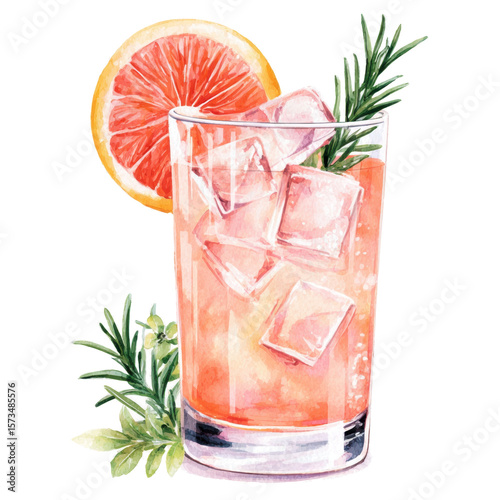 Watercolor Paloma Cocktail PNG, Hand-Painted Drink Illustration on Transparent Background