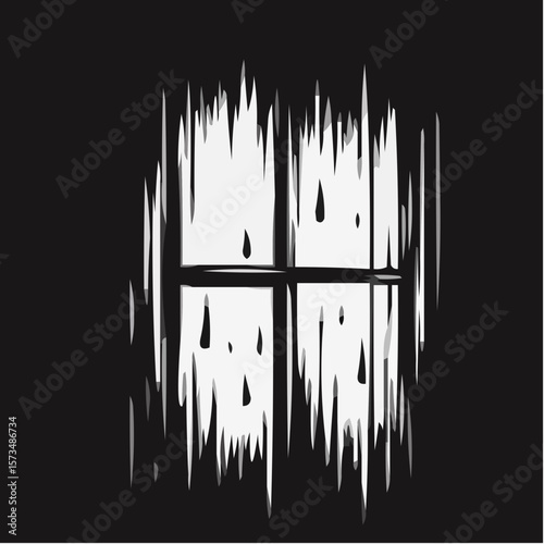 Abstract black and white illustration of a window with rain  