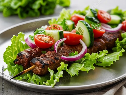 Fleischspieß mit frischen Salat