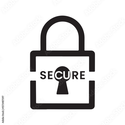 Black padlock with secure text in keyhole security protection