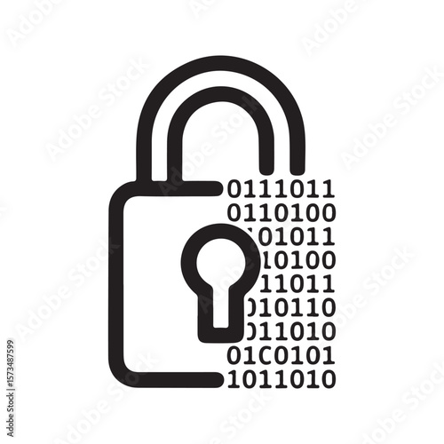 Black padlock with binary code security protection