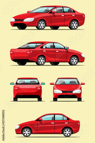 Red car, from various angles for posters and advertising