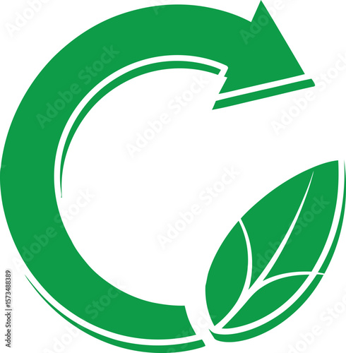 Green Circular Arrow with Leaves Eco-Friendly Recycling Symbol EPS Vector Illustration