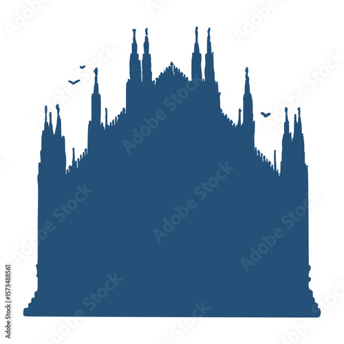 Line art drawing of the Milan cathedral, Italy, architecture tourism landmark, travel destination illustration