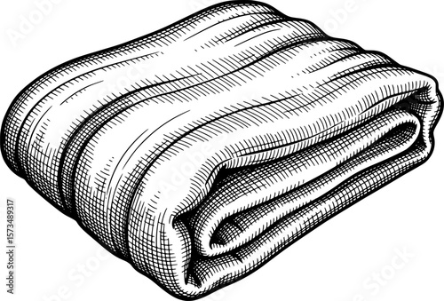 Folded fabric with visible folds and texture, textile art with hand-drawn style