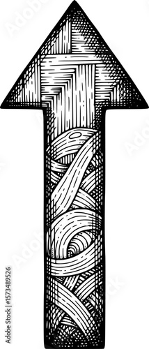 Upward arrow with thick base, bold direction icon with hand-drawn style