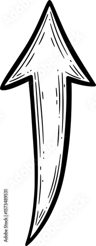 Narrow upward arrow with sharp tip, direction icon with hand-drawn style
