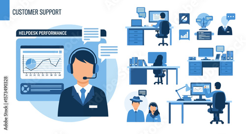Dedicated Customer Support Team Monitoring Helpdesk Performance And Communication Process