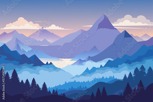 Majestic Mountain Range A Serene Landscape Illustration