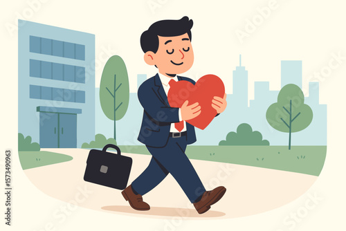 Motivated businessman holding heart symbol, passion for work, career success, love your job, workplace happiness, inspiration, enjoying dream job, employee motivation concept