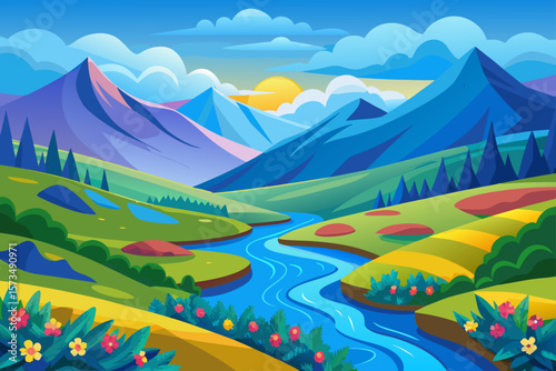 Serene Mountain Valley Landscape A Breathtaking Vista of Nature's Beauty