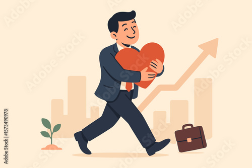 Motivated Businessman Embracing Passion for Career Success, Happy Employee Loving Job, Workplace Inspiration, Professional Growth, Dream Job Enjoyment, Motivation Concept