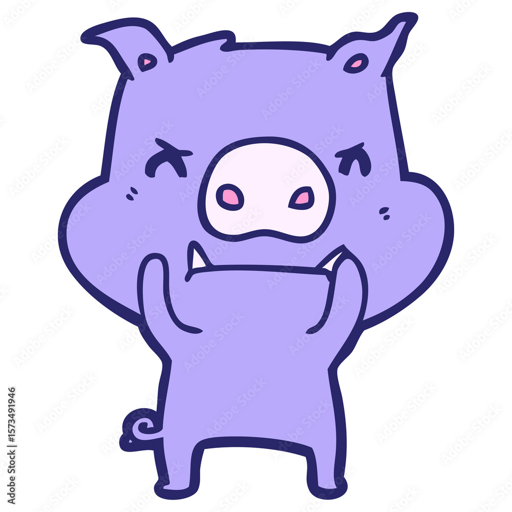 Fototapeta premium angry cartoon pig in bright neon color