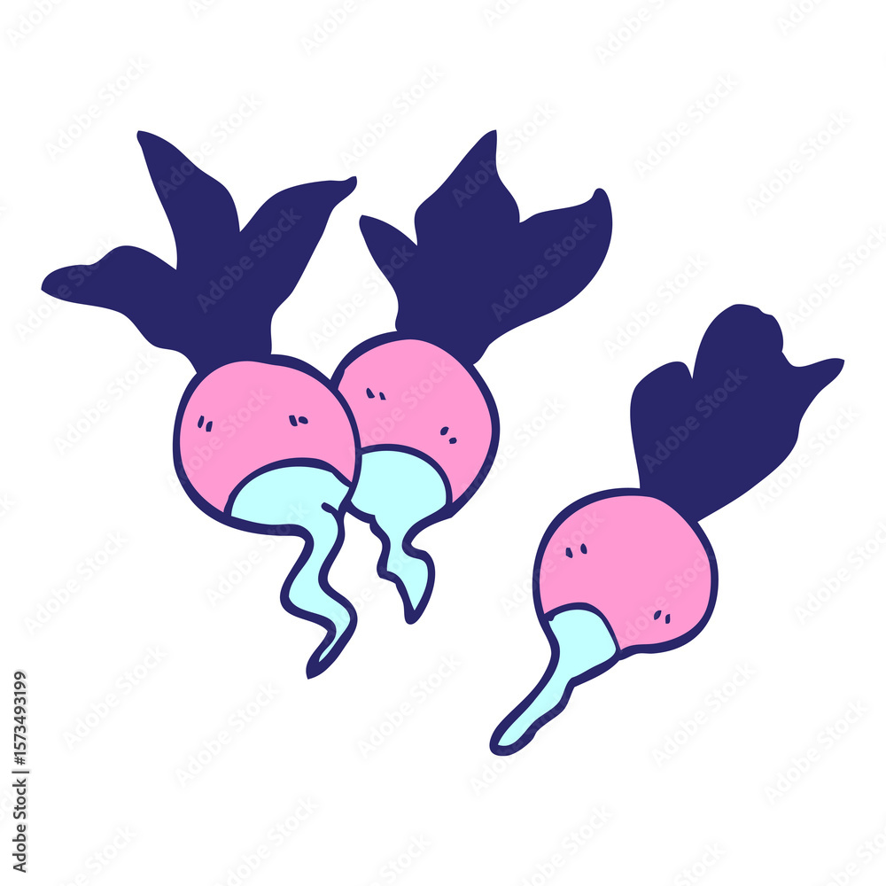 Obraz premium cartoon doodle healthy radish in bright neon color