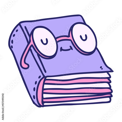 cartoon of a book wearing spectacles in bright neon color