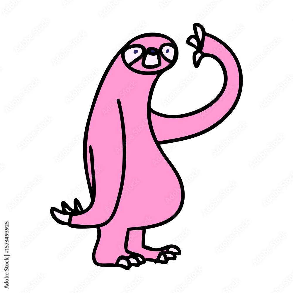 Fototapeta premium hand drawn quirky cartoon sloth in bright neon color