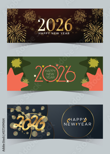 Natural Festive 2026 New Year Banner with Forest Theme and Elegant Sparkles
