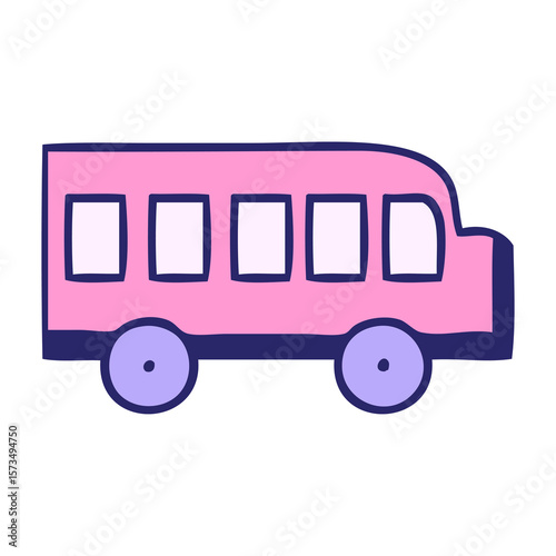 cute cartoon of a school bus in bright neon color