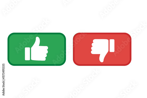 Thumbs Up and Thumbs Down Buttons Icon Set. Like and Dislike Symbols. Green Approval and Red Rejection Signs. Social Media Feedback, Voting, Rating, Decision Making, User Interface Vector