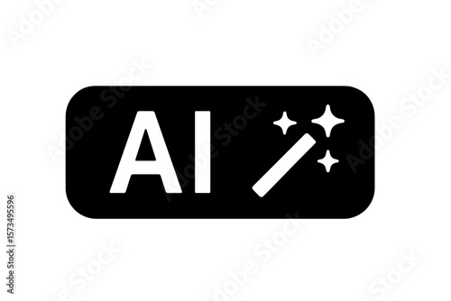 AI generate button with magic wand. Generative artificial intelligence icon. New feature symbol for app and website UI UX design. Vector illustration on transparent background.
