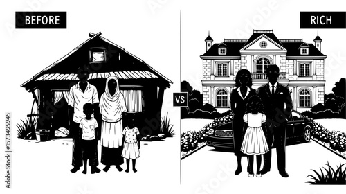 The stark contrast between a familys humble beginnings and their aspirations for a wealthier future