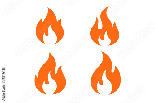Set of Simple Orange Flame Icons. Fire Symbol Collection. Burning Flame Vector Illustration. Isolated Fire Icons for Emergency, Safety, Hot, Heat, Energy, Warning, and Hazard Concepts