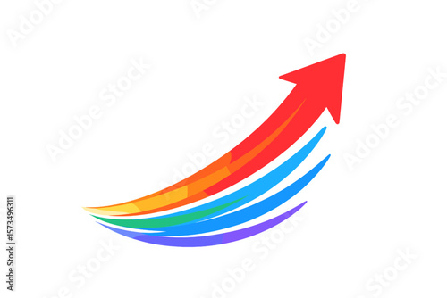 Colorful dynamic arrow moving up. Symbol for growth, success, progress, speed, and development. Abstract logo concept for business finance or technology. Vector illustration.