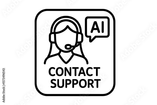 AI customer service icon for app and website. Contact support symbol with agent and headset. Artificial intelligence chatbot technology vector. Technical assistance concept.