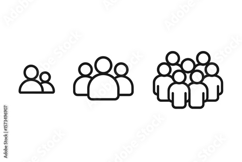 Group of People Icons Set. Small, Medium, Large Crowd Symbol Collection. Teamwork, Community, Social Network, Organization, Population, User Group, Meeting, Collaboration, Vector Illustration